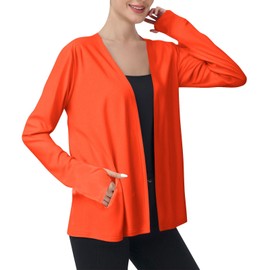 Women's Long Sleeve Sun Shirts Casual UPF 50+ Lightweight Open Front Cardigan with Pockets Soft Beach SPF Cover Ups(Orange,Large)