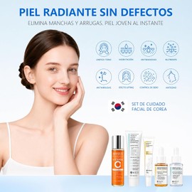 WEUD Skin Care Coreano 5 En 1 Kit, con 1 Crema Hidratante Centella + Tonico 5X Vitamina C Activa + 1 Cremas de Ojos Retinal + 1 Serum Centella + 1 Serum Péptidos Propóleo, para Todo Tipo de Piel