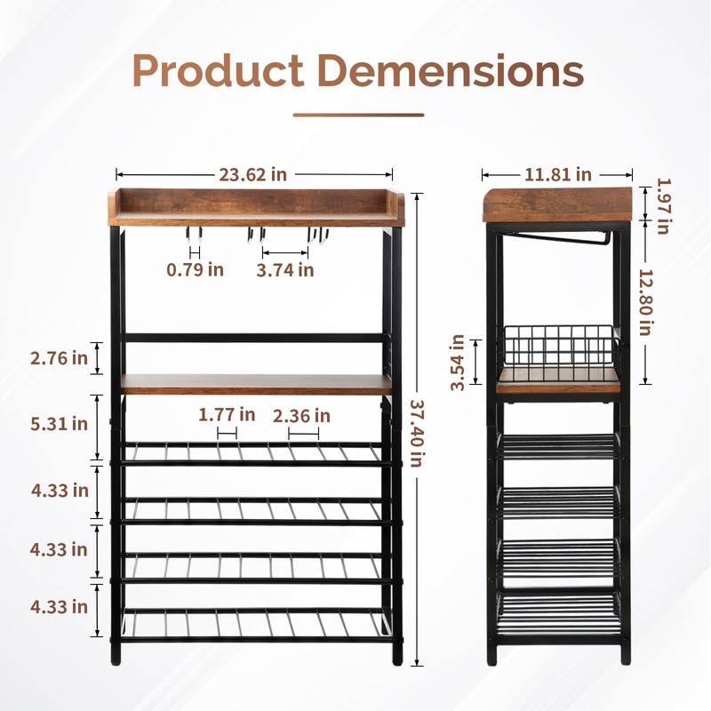 KATHY&BOB Morden Wood Wine Rack Freestanding Floor, 5-Tier Wine Storage