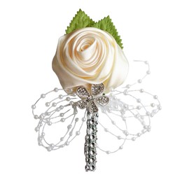 Elegant Rose Flower Brooch Pins for Women Crystal Pearls Beaded Fabric Flowers Wedding Corsage Brooches Lapel Pin Fashion Collar Suit Dress Accessories Jewelry for Bride Groom (Beige Floral)