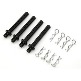 RC Car Shell Column, 4Pcs Remoted Control Model Car Accessory RC Car Shell Column Standoff Pillar with 8Pcs R Pins for SCX10 1/10 RC Crawler Kids Toy Car Upgrade Parts(Black) Car Model Accessories