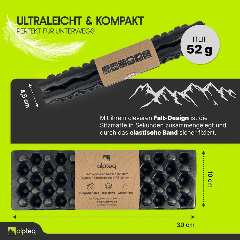 Alpteq® RastPlatz Folding Seat Mat, Ultralight 52 g, Waterproof &