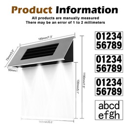 Solar Illuminated House Number, Stainless Steel Illuminated House Number Solar with 4 LEDs, Solar House Number for Outdoor Use, Waterproof with Twilight Switch, LED House Number Solar with Numbers 0-9
