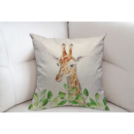 Mugod Cute Giraffe and Leaves Cushion Cover Throw Pillow Covers African Animals Giraffe Antler Long Neck Green Leaf Pillow Case for Men Women Decorative Home Sofa Chair Couch 45x45cm/18x18 Inch