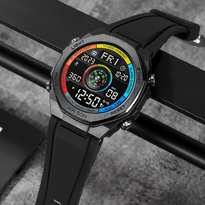 Outdoor Sports Electronic Watch Multifunctional Stylish Pedometer Compass Luminous Waterproof