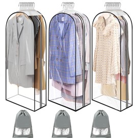 Garment Cover High Volume Suit Pack of 6 Clothes Bags with Zip 110 x 60 x 25 cm Transparent Includes Three Dust Covers and Three Grey Travel Bags
