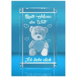 VIP-LASER 3D Glass Crystal I Beste Mama der Welt I Teddy I Love You I Gift for Mother's Day Birthday Christmas I Mother's Day Gift I Best Mother