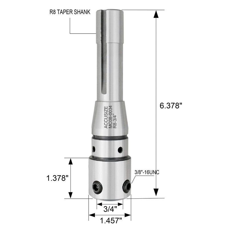 Accusize Industrial Tools R8 to 3/4'' Weldon Shank Arbor Adapter,