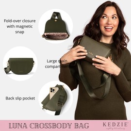 KEDZIE Luna Crossbody Bag Shoulder Purse with Removable Strap Messenger Bag for Women, Girls - Olive