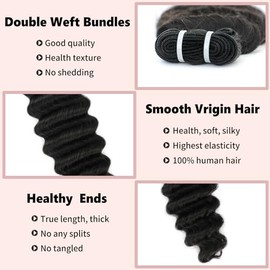 Mechones de cabello humano virgen brasileño 100% sin procesar, 16 pulgadas, con ondas profundas, 16A, tejido rizado, color negro natural.
