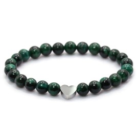 Echtes Smaragd Edelstein Armband mit 6mm Perlen und Edelstahlherz - verschiedene Längen - Heilstein Schutzstein Talisman Glücksbringer Geschenk (Smaragd, 22CM)