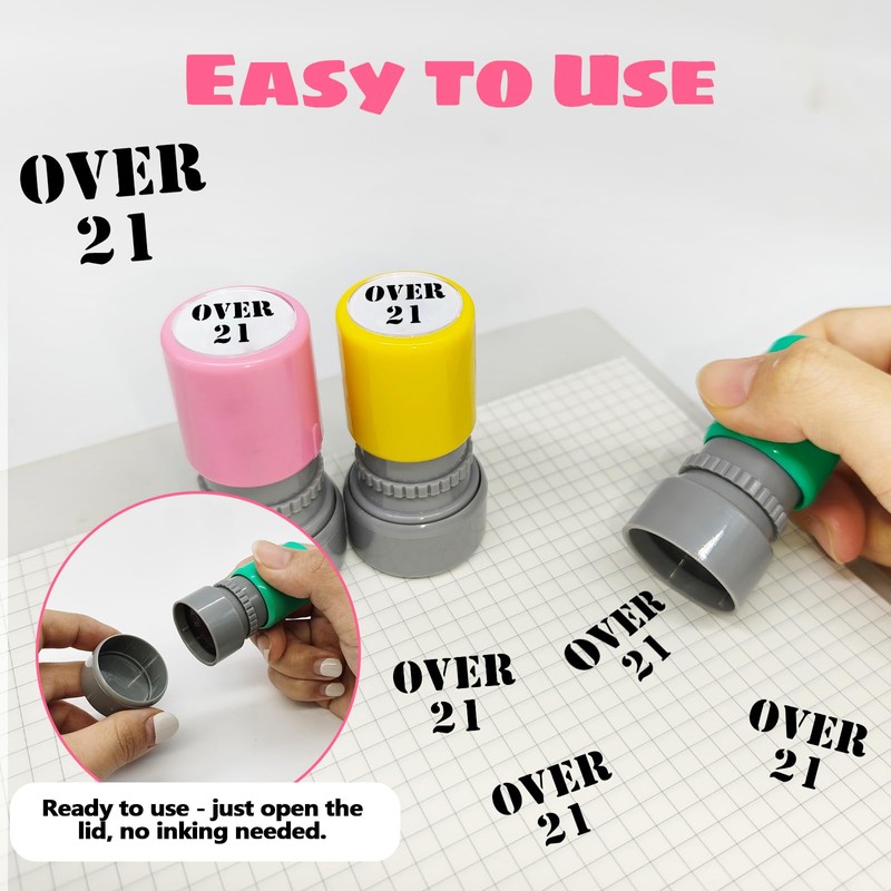 3 Pack Over 21 Stamp,Hand Stamps for Party Event,Self-Ink Drink