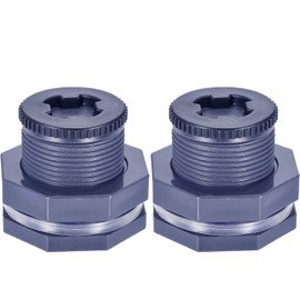 JoyTube 3/4” Female PVC Bulkhead Fitting with Plug Silicon Seal Gasket Water Tank Connector for 1-3/8 Inch or 1-1/2 Inch Hole Saw Rain Barrels, Aquariums (pack of 2)