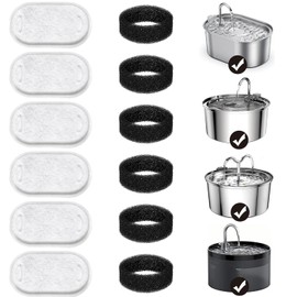 12Pcs Cat Water Fountain Filters, 6Pcs Activated Carbon Filter and 6Pcs Foam Filter, Cat Fountain Filters Replacement, Cat Fountain Filters Set for 3.2L,2L Cat Water Fountain
