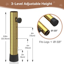 Pintuson 4 Pack Gold Table Leg Extenders - 3 Levels Heights Adjustable Table Risers for Folding Table, Rises 2/4/6 Inch, Suitable for Sewing Room, Card Desk