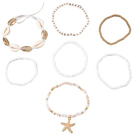 XFSRG Fußkettchen für Damen Handgefertigte Muschelund Perlen-Designs Strand Accessoires für Frauen Sommer Schmuck (7 Stück)