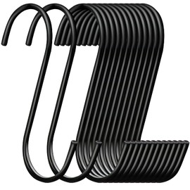 ESFUN - Paquete de 30 ganchos en forma de S de acero negro para colgar sartenes, plantas, vaqueros, ropa, toallas, resistentes, ganchos de cocina, S, ganchos grandes, 3.7 pulgadas