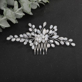 Teyglen Rhinestone Wedding Hair Comb Bridal Crystal Beads Hair Side Comb Dainty Blue Black Red Pink Crystal Hair Pieces Vintage Headpieces Hair Accessories for Women Bride Girls (White)