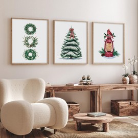 NOCTMETEOR 4Pcs Vintage Christmas Nature Wall Art Decor, Christmas Still Life Painting Prints for Home, 8x10 Inch Unframed