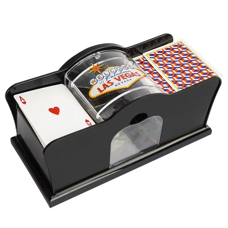 Manual 2-Deck Card Shuffler with Hand Crank, Black Playing Card