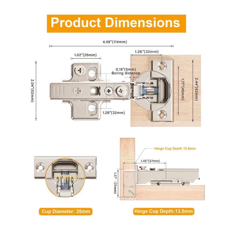 Luokim 2-Pack Frameless Full Overlay Soft Close Cabinet Hinges, 50%
