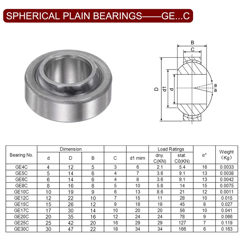 sourcing map GE8C Spherical Plain Bearing 8 mm x 16