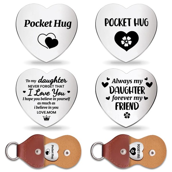 GLOBLELAND 2Pcs Heart Pocket Hug Token to Daughter with Key