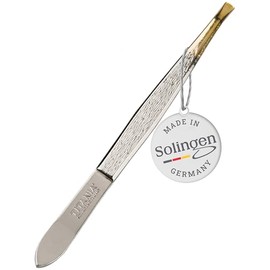 TITANIA Pinzette aus Solingen (8 cm) – Made in Germany – Augenbrauen-Pinzette zur Haarentfernung für Damen & Herren – Spitze gekröpft, vergoldet