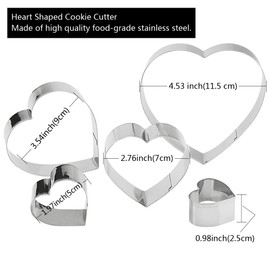 Saktopdeco Heart Cookie Cutter Set 5 Counts Heart Shaped Cookie Cutters Metal Valentine’s Day Cookie Cutters Stainless Steel Candy Biscuit Cutters