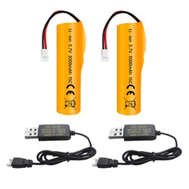 Fytoo 2PCS 3.7V 3000mAh Li-ion Battery with Molex Plug with USB Charging Cable for RC Engineering Car Drift Car Truck Truck Off-Road Vehicle RC Car High Speed Climbing Racing Car Remote Control Boat