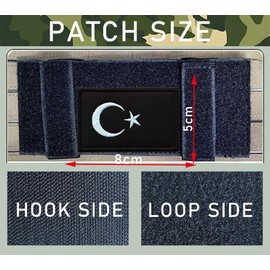 2 Stück Türkei Turkey Flagge Patch Taktische Türkisch Nationales Emblem Hook and Loop Patch Stickerei Aufnähen Applikationen Jacken,Hosen,Biker,Rucksack, Mützen,Jeans,Kleidung(Black)