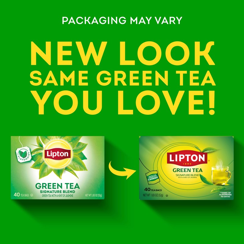 Lipton Signature Blend Green Tea Bags, Unsweetened Teabags for Hot