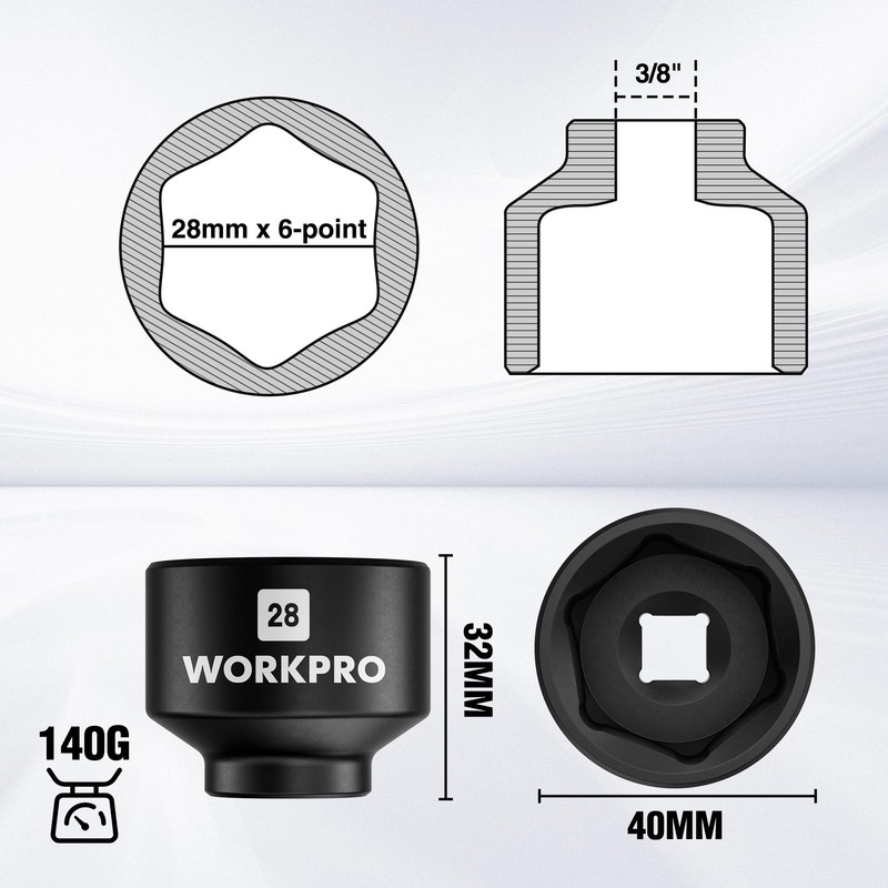 WORKPRO 28mm Oil Filter Socket Wrench, Oil Filter Removal Tool,