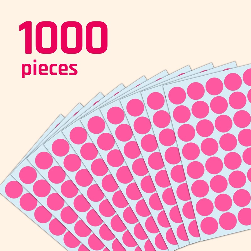 1000 Pieces, 1 inch - Pink Dot Stickers, Round Circle