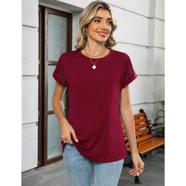 Ivicoer Summer Tops for Wowen 2025 Beach Vacation Clothes Summer Fashion 2025 Crewneck Tee Wine Red M