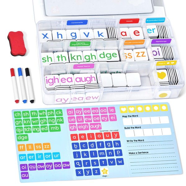 JoyCat Phonics Magnetic Letter Tiles-265 Alphabet Letters, Magnetic Letters Kit