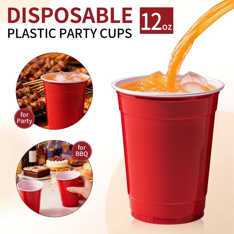 Buy & Delight Red Disposable Plastic Cups, 12 oz (350ml),