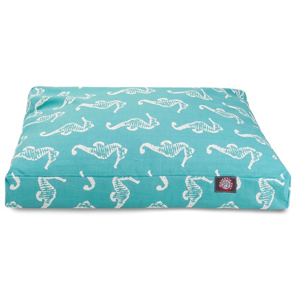 Teal Sea Horse Medium Rectangle Indoor Outdoor Pet Dog Bed With Removable Washable Cover By Majestic Pet Products