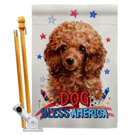 Breeze Decor Patriotic Miniature Poodle House Flag Set Dog Puppy Spoiled Paw Canine Fur Pet Nature Farm Animal Creature Decoration Banner Small Garden Yard Gift Double-Sided, Made in USA