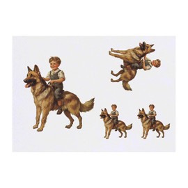 4 x 'Boy Riding German Shepherd Dog' Temporary Tattoos - Water Resistant, Skin-Safe, Non-Toxic Transfers, Mixed Sizes (TO00077252)