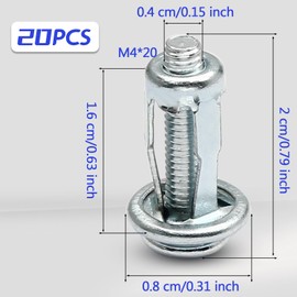 Jiozermi 20 Pcs Hollow Wall Anchors and Screws, Hollow Core Door Anchors for 0-5mm Door Thin Walls Hollow Plastic Sheet Iron Sheet, M4 x 4/5"