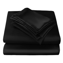 JSD Black Satin Sheet Set Twin Size, 3 Piece Silky Bed Sheets Extra Deep Pocket, Good for Hair and Skin