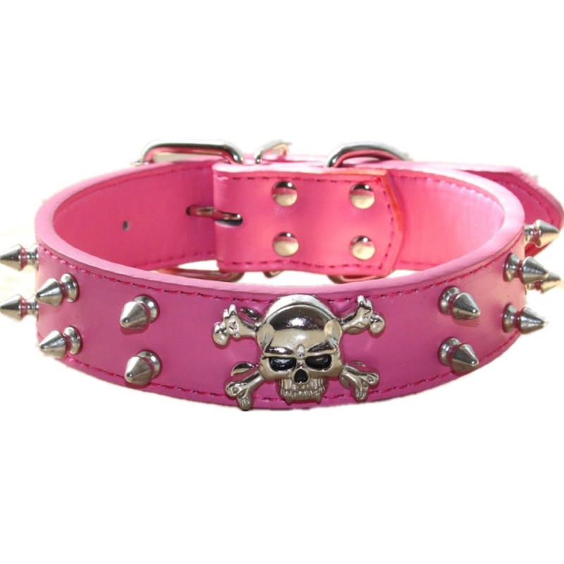 Haoyueer Spiked Studded 1.2" Wide Leather Dog Collar Chain Leash