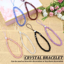 6 Colors Beaded Phone Wrist Strap Lanyard, Bling Crystal Beads Phone Charm, Beaded Phone Decoration Pendant Wrist Chain for Girl Women