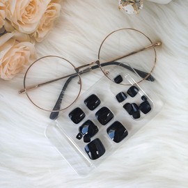 Diowino Black Press on Toenails 24pcs Glossy Solid Color Fake Toenails Minimalist Bright Black Toe Nails Summer Fresh Natural Short Acrylic Toenails Glue on Toenails for Women Girls