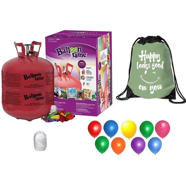 Blue Ribbon Balloon Time Disposable Helium Tank 14.9 cu.ft - 50 Balloons and Ribbon Included - Plus Drawstring Backpack Bag