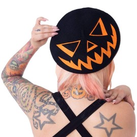 kreepsville 666 Trick or Treat Pumpkin Beret Hat Black