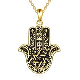 KZX Sterling Silver Hamsa Hand Pendant Necklace Palm Tree Pendant Necklace Protective Jewelry Gifts for Women, 1, Sterling Silver, No Gemstone