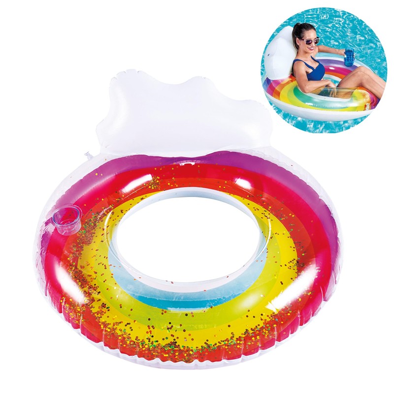 Float Ring for Children, Adults, Rainbow Float, Includes Drink Halter