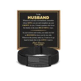 HEYOLL Husband Bracelet Gifts from Wife, To My Husband Black Elastic Stretch American Flag Bracelets Jewelry Valentine’s Day Birthday Ideas Best Man Ever Presents for Men Him